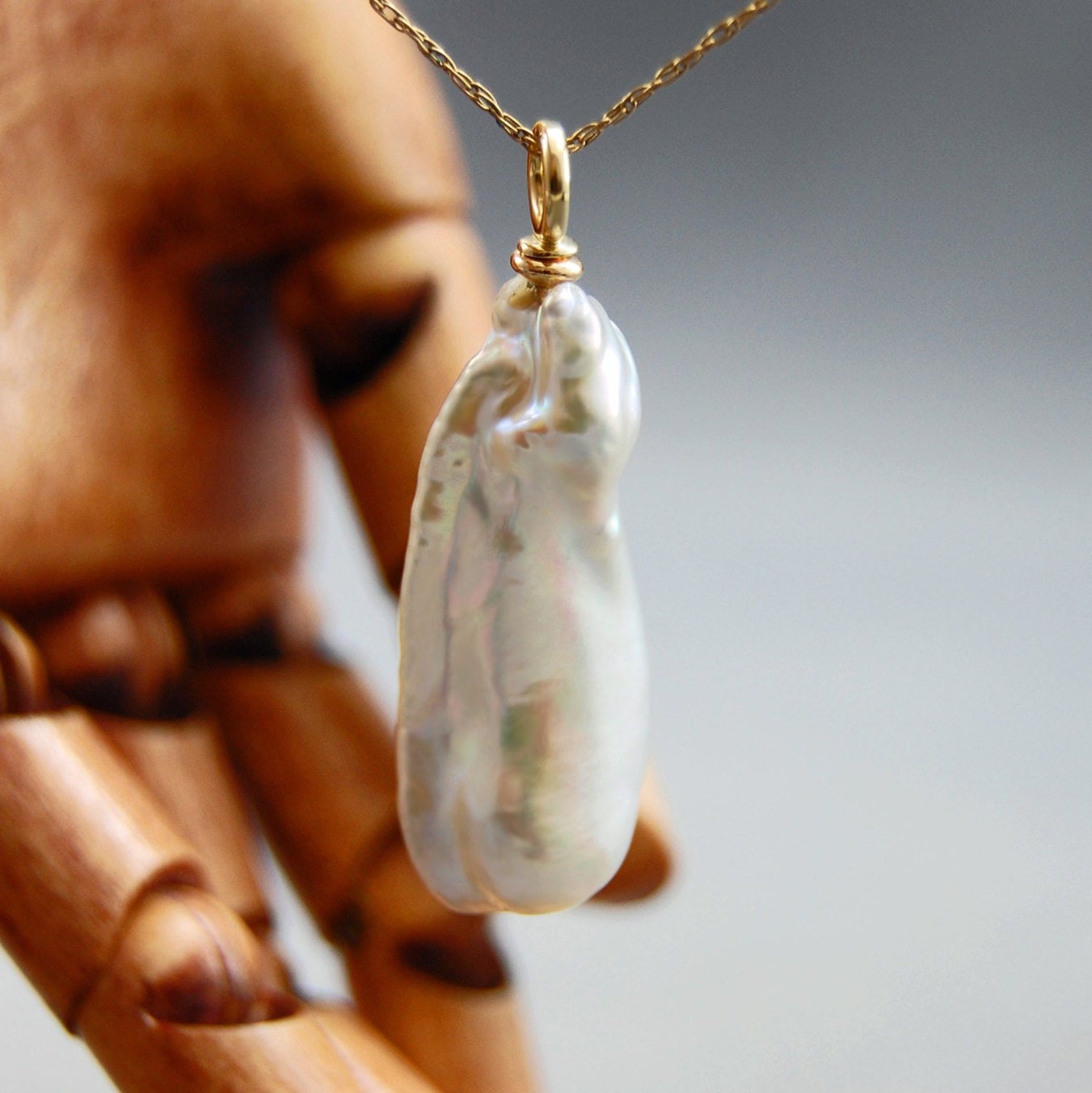 Yara - Unique Baroque Pearl Pendant, White Biwa Stick Pearl, FREE SHIP US