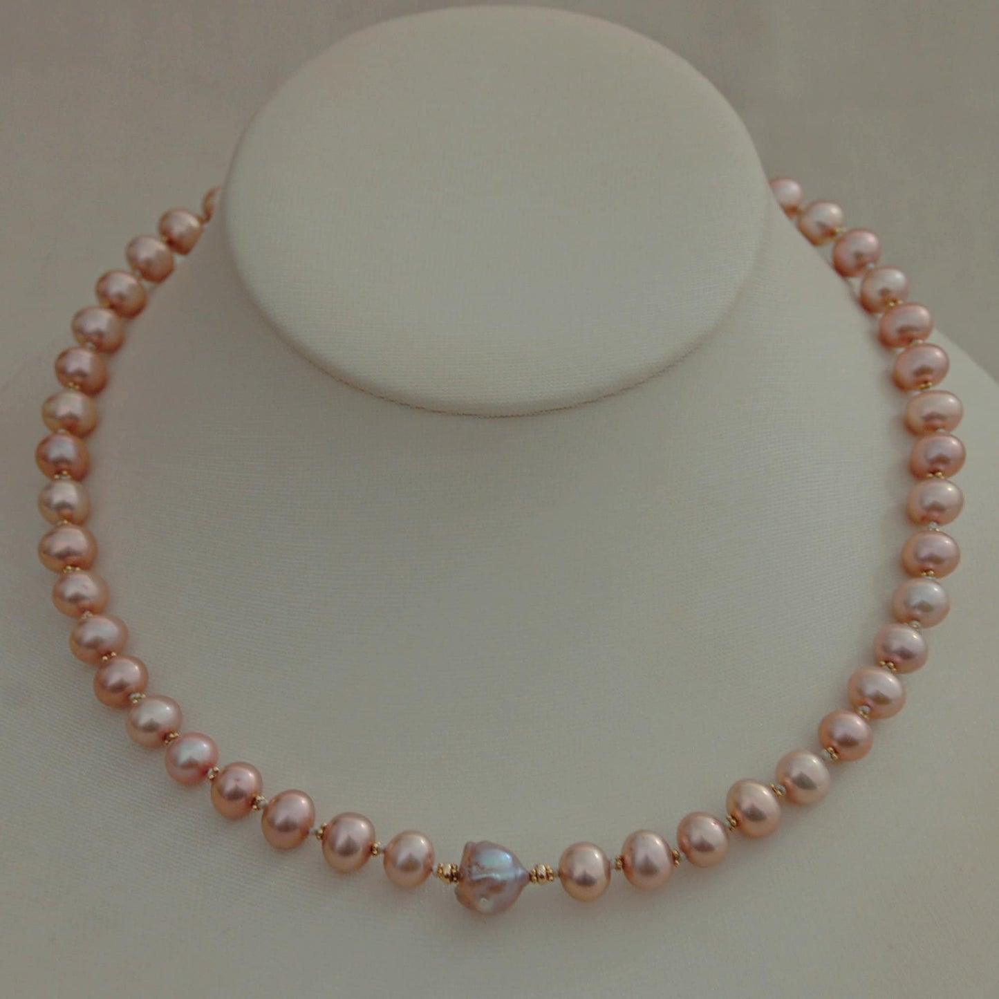Greta - Pearl and Gold Matinee Necklace Handmade - Gift Wrapping Included. FREE SHIPPING US.