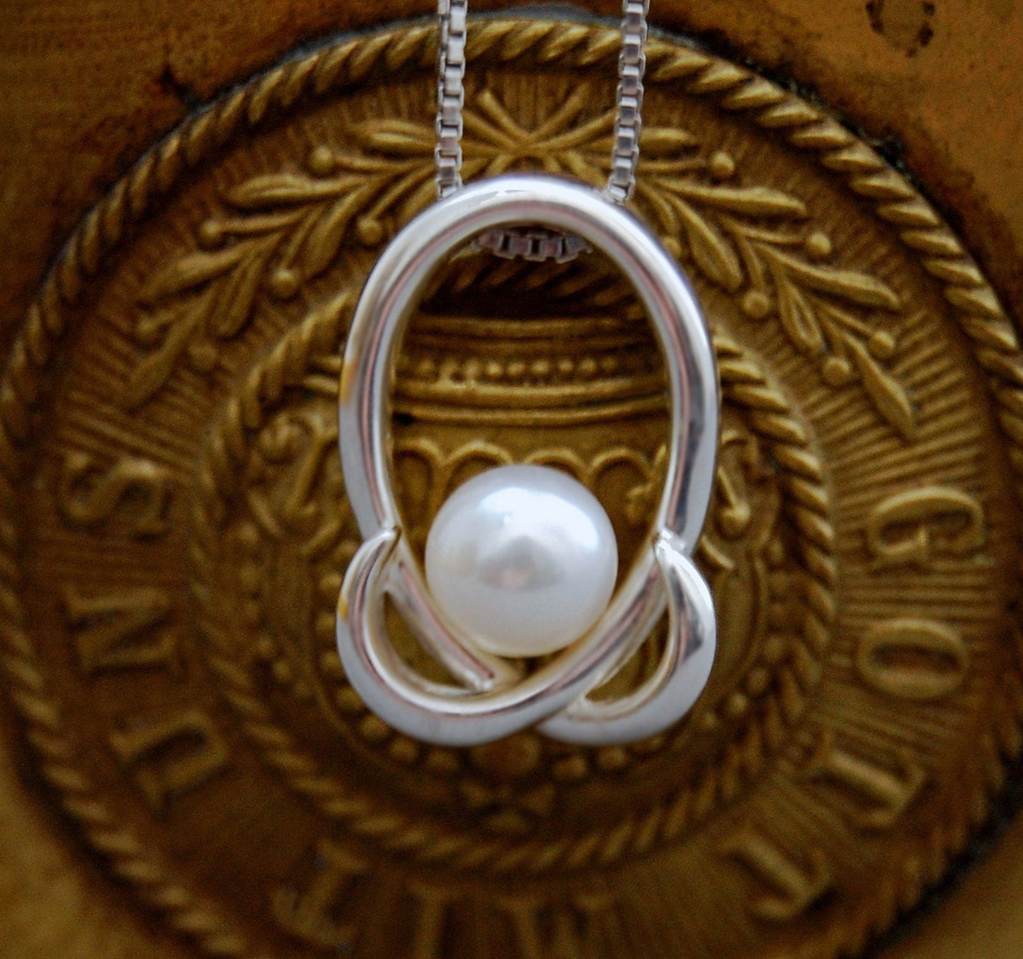 Kalli - Pearl Pendant Necklace Set in Rhodium Plated Sterling Silver, FREE SHIPPING US