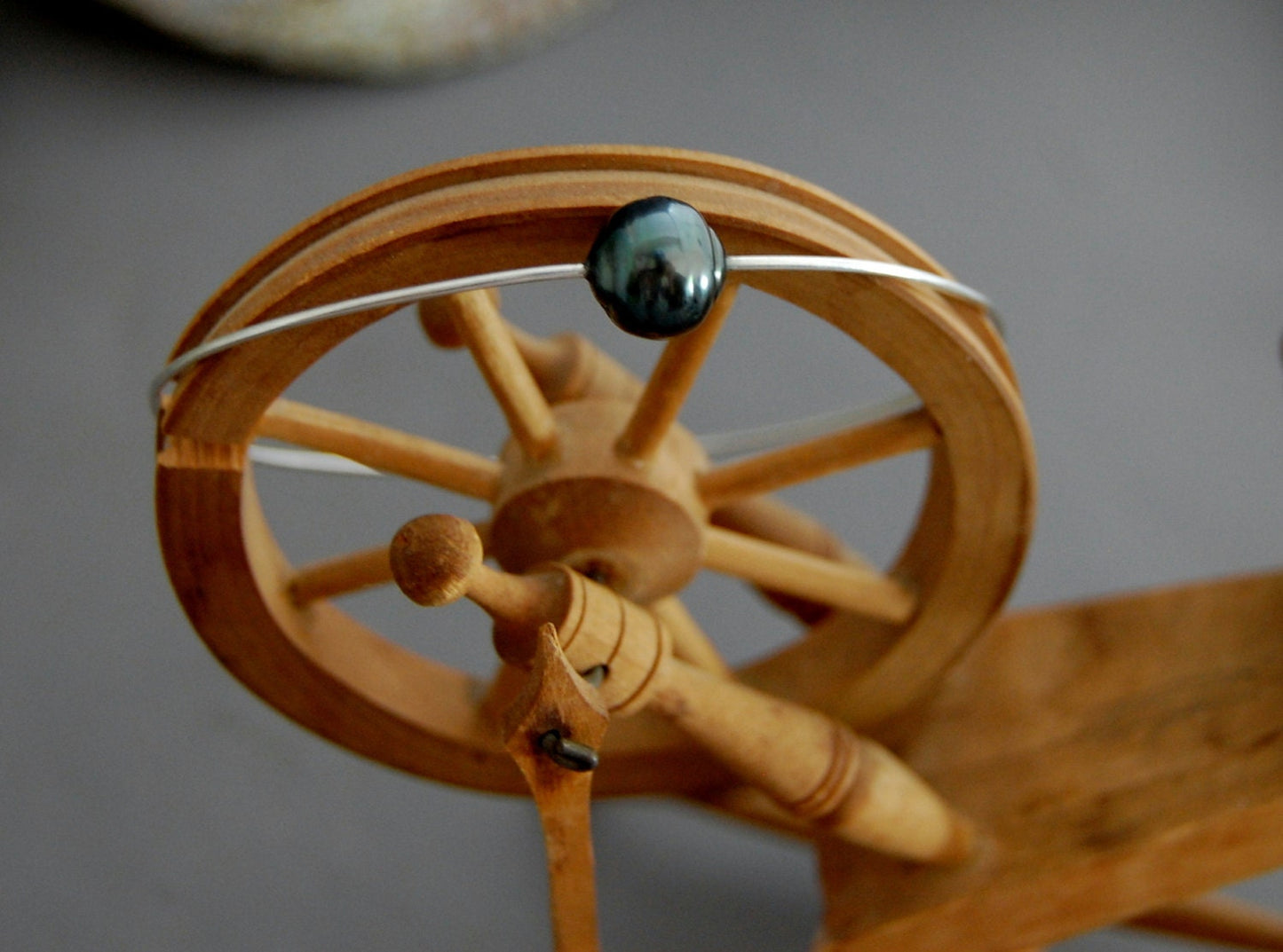 Elle - Pearl Bangle Features a Black Tahitian Pearl and Sterling Silver, FREE SHIPPING US