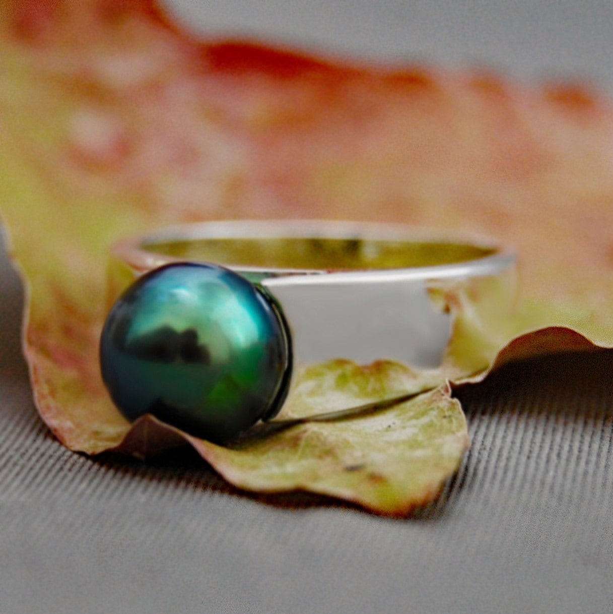 Marla - Tahitian Pearl Ring Set in Solid Sterling Silver Rhodium Plated for Ease of Care. FREE SHIP US.