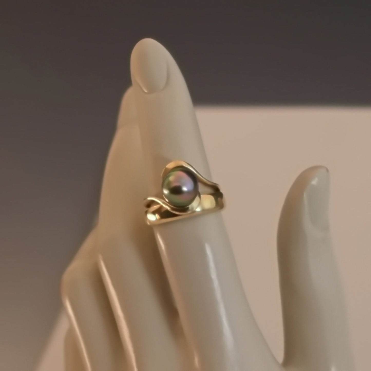 Laxmi - Luxurious Natural Colored Peacock Tahitian Pearl Solitaire Engagement Ring Set in Solid 14kt Yellow Gold. Free Shipping in US