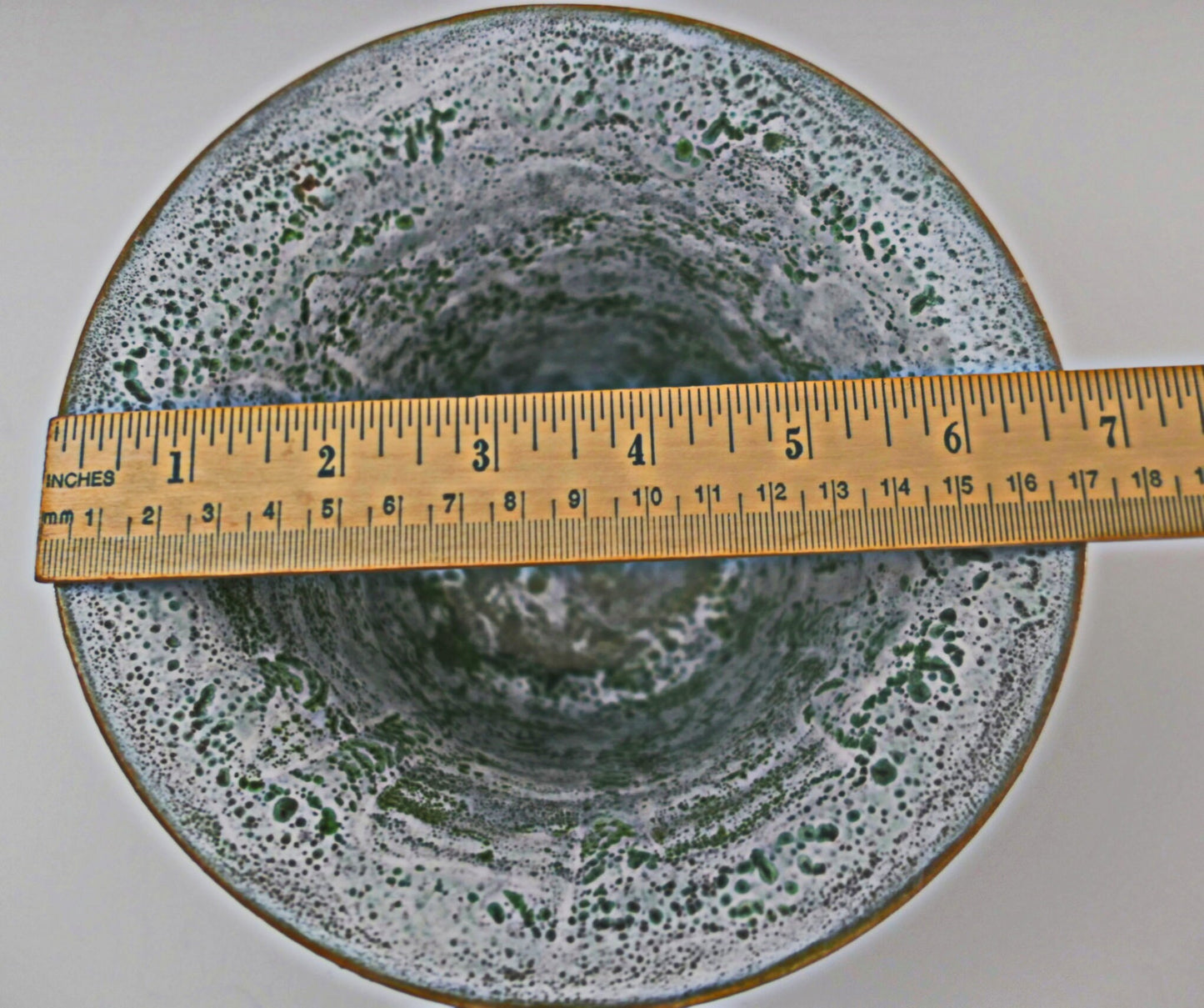 Matcha Latte - Flared Rim Ceramic Bowl, Green and white glazes over marbled red and tan clay. Unique. Free shipping within the US.