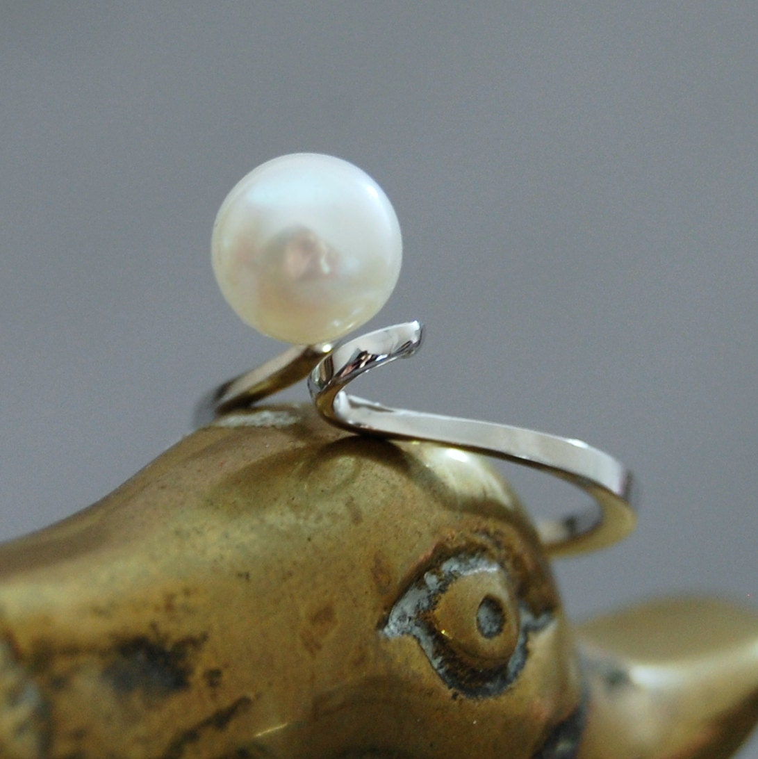 Fleur - Pearl Engagement, Wedding or Other Ring Set in Solid 14k White Gold. Ships Free within the US.