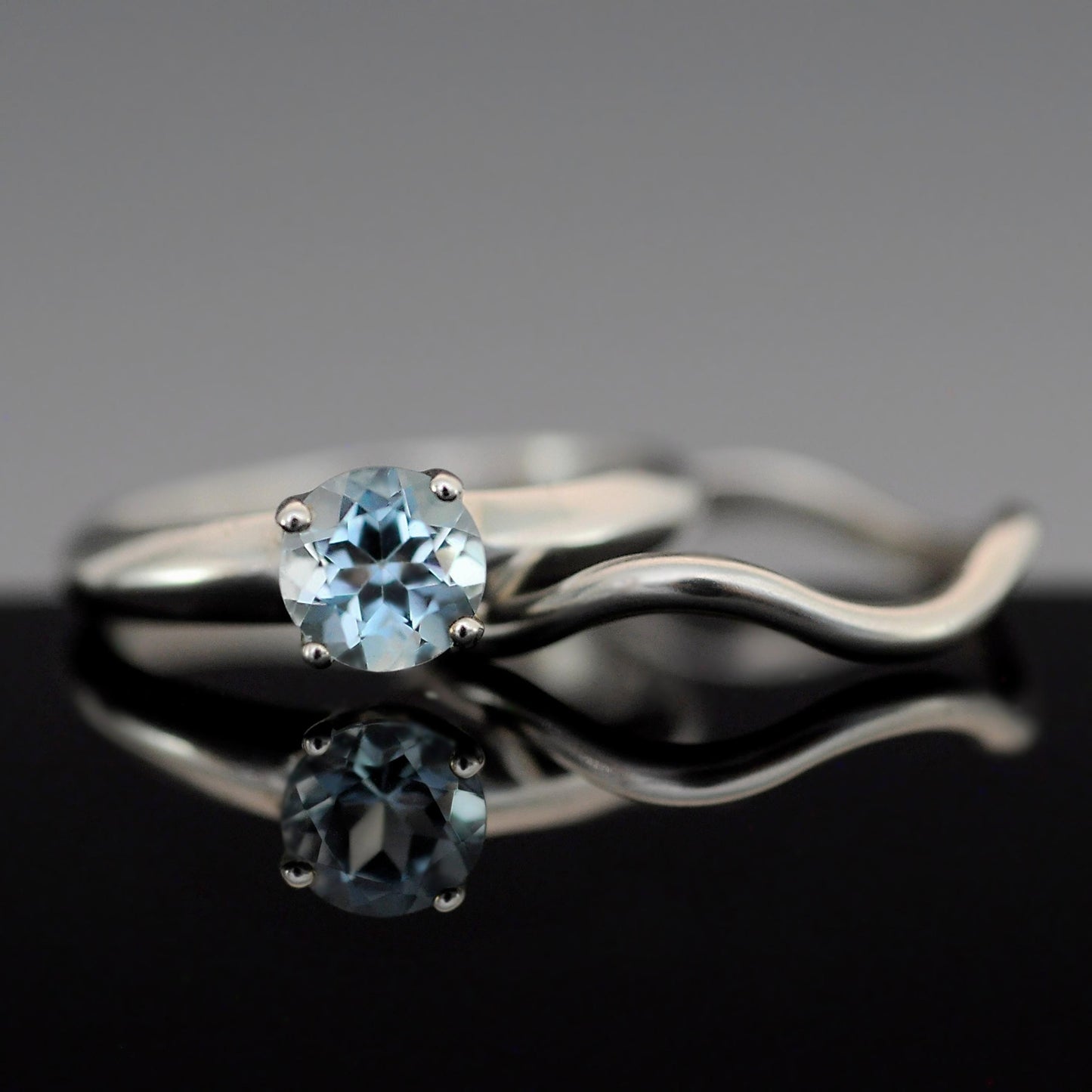 Azora - Beautiful Sky Blue Topaz Gemstone Ring Set in Solid Easy Care Argentium Silver, FREE SHIPPING US.