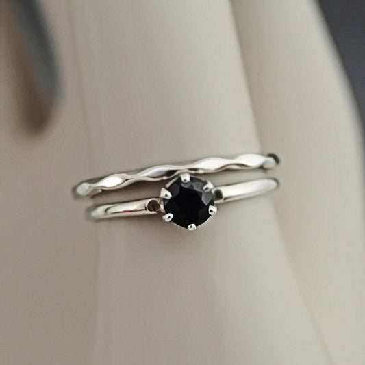Cassandra - Sapphire Solitaire Ring Set in Rhodium Plated Sterling Silver, FREE SHIPPING US