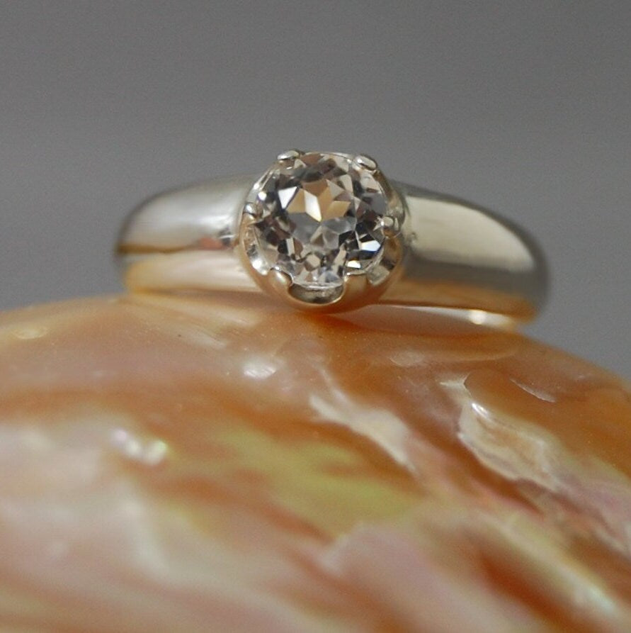 Elsa - Topaz Ring; Rhodium Plated Sterling Silver; Engagement Ring, FREE SHIP US