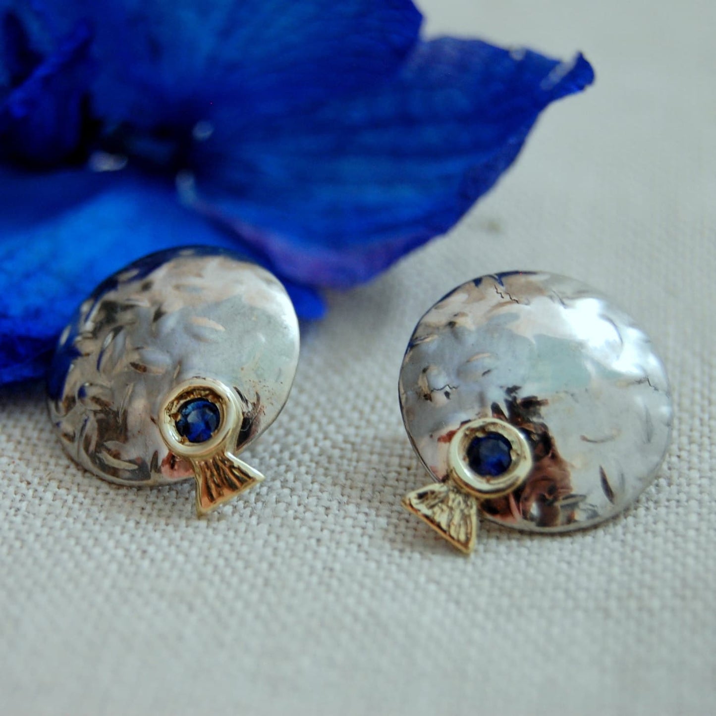 Sana - Blue Sapphire Modernist Earrings, FREE SHIP US