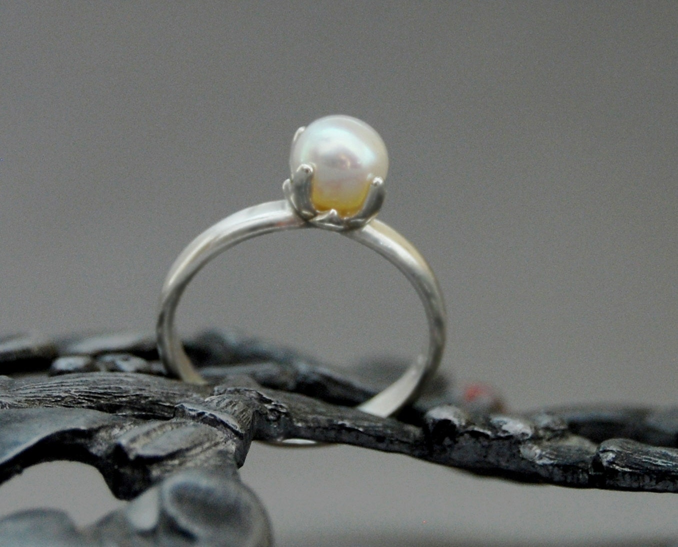 Bette - Alternative Engagement Ring, Freshwater Pearl Ring, FREE SHIP US