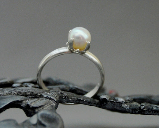 Bette - Alternative Engagement Ring, Freshwater Pearl Ring, FREE SHIP US