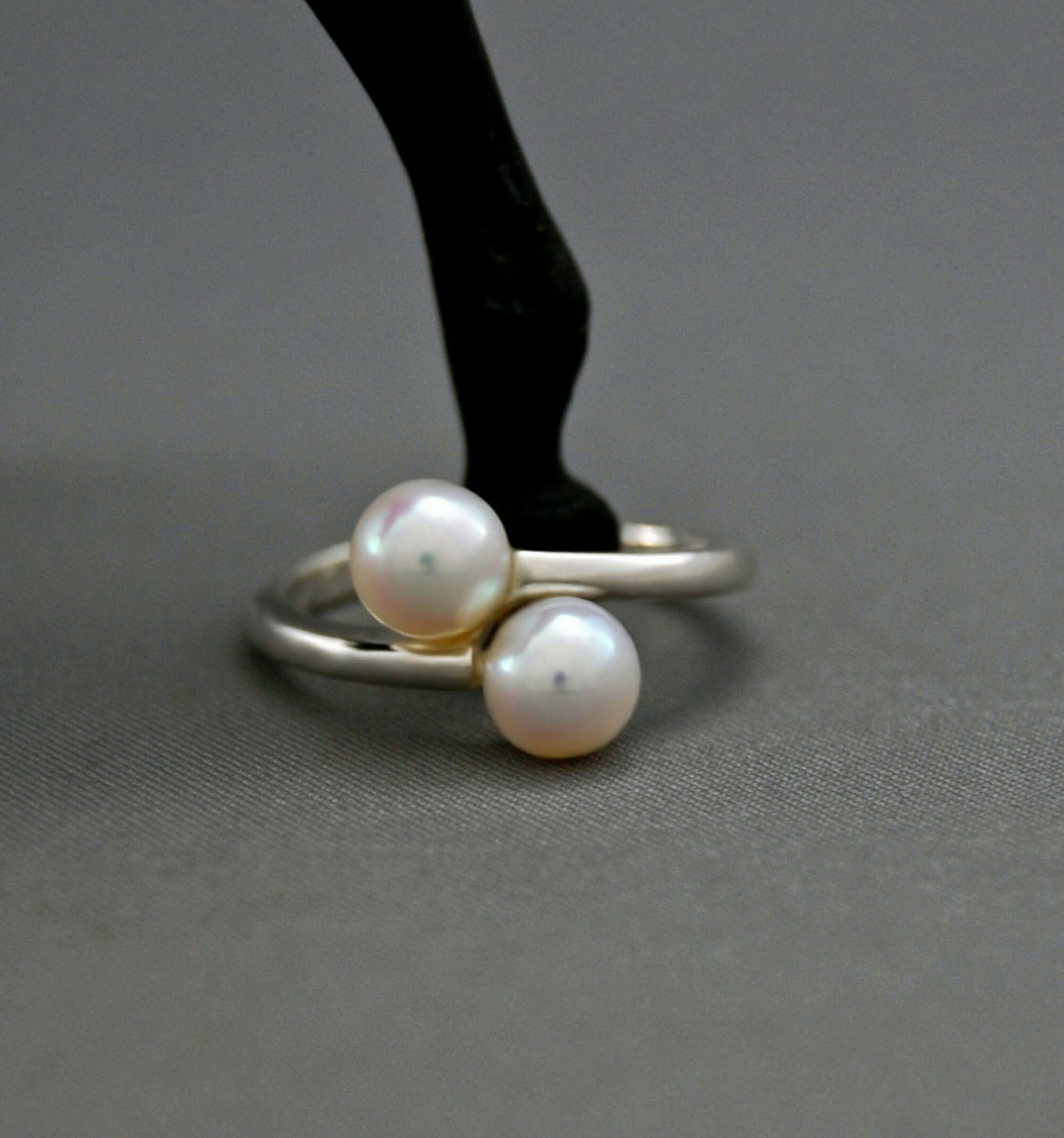 Kumiko - Pearl Ring, Double Pearl Ring Set in Easy Care Continuum® Silver, FREE SHIP US.