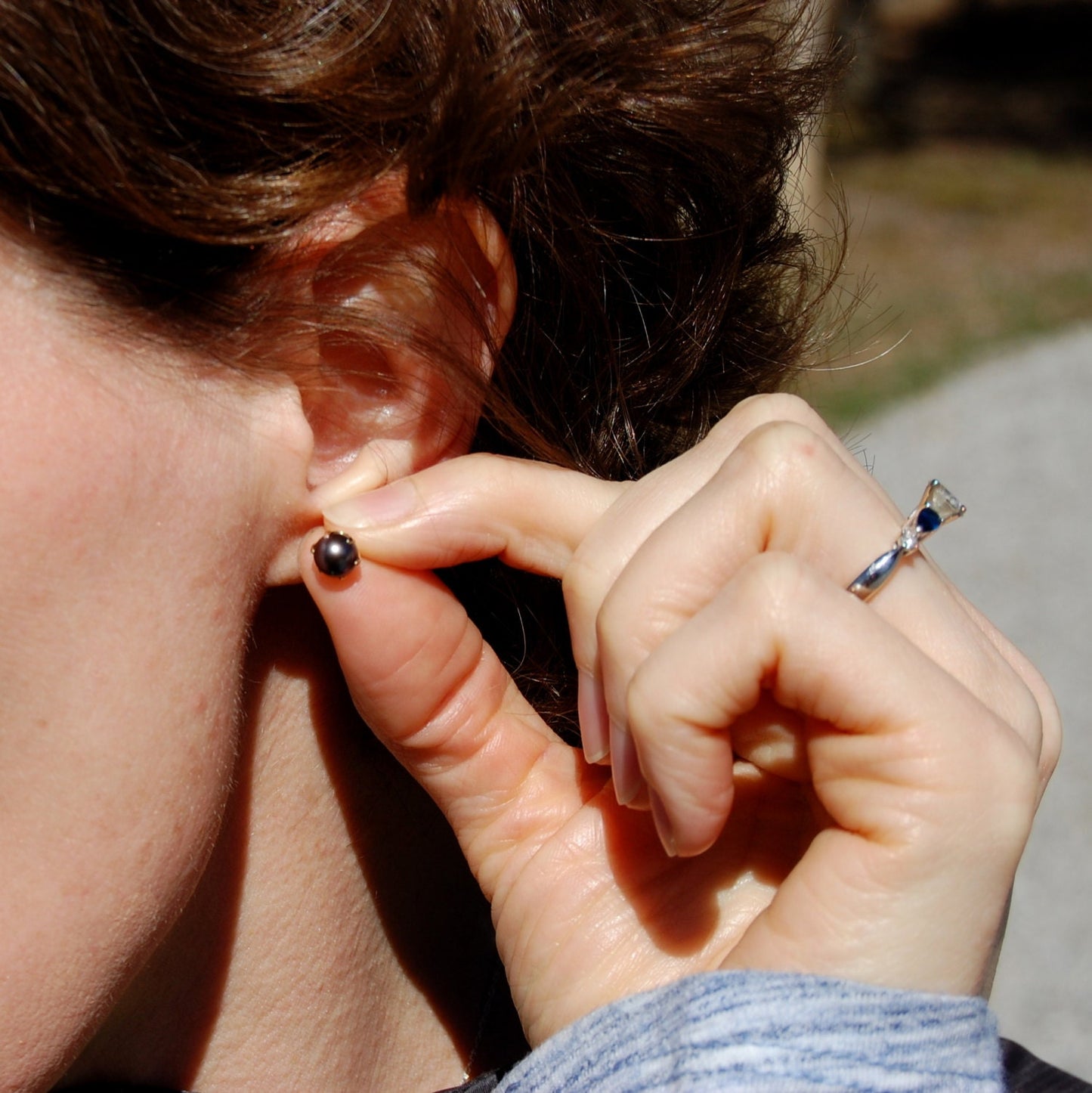 Rajani - Black Pearl Stud Earrings, Dainty, Solid 14k Yellow Gold. FREE SHIPPING US