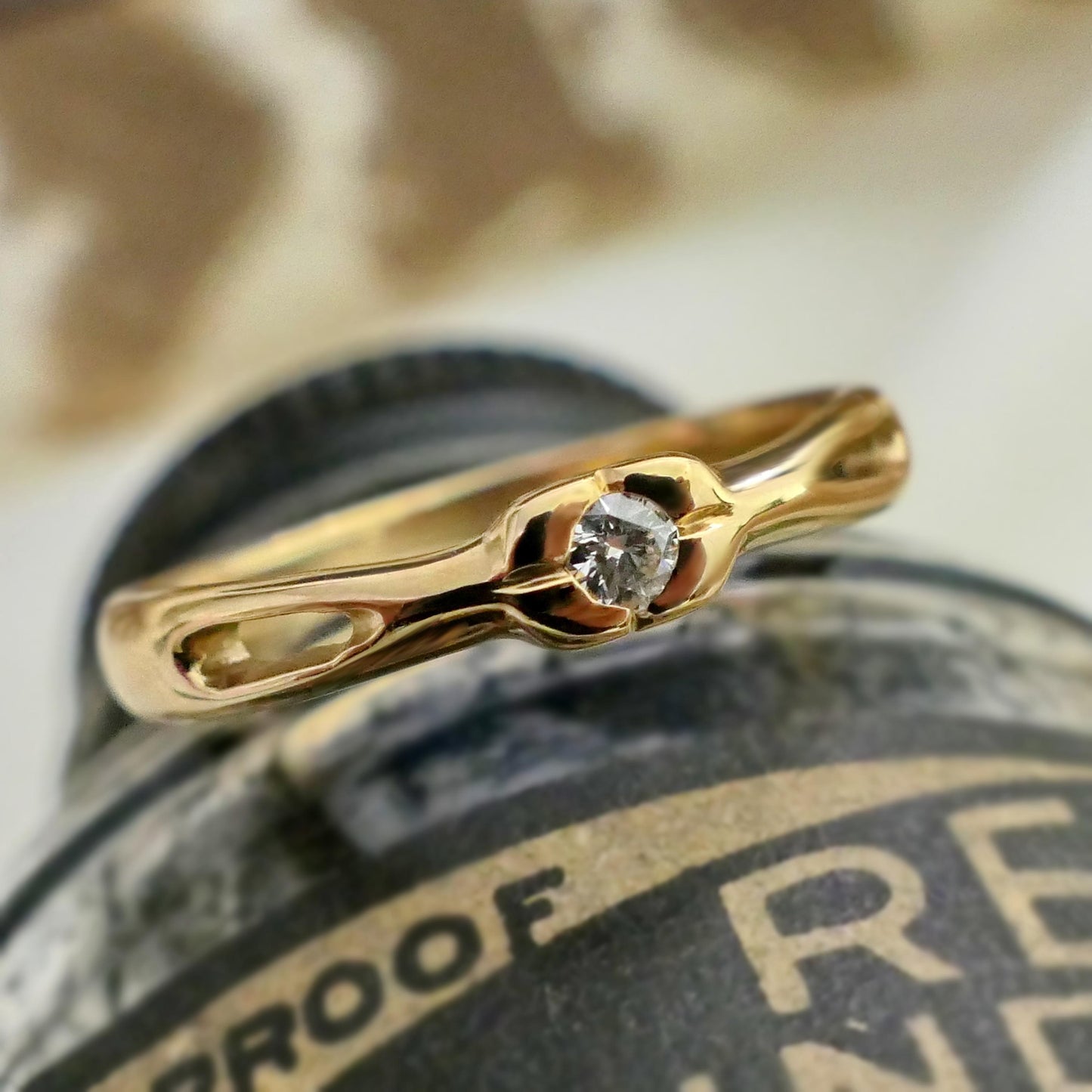 Aina - Moissanite engagement, stacking ring set in solid 14kt yellow gold. FREE SHIPPING within the US.