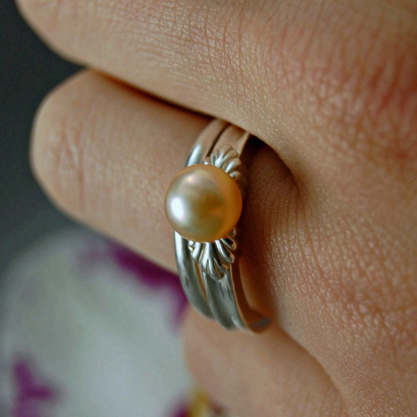 Leila - Pearl Engagement or Other Ring in Silver, Gold, or Platinum, Made to Order  FREE SHIPPING US