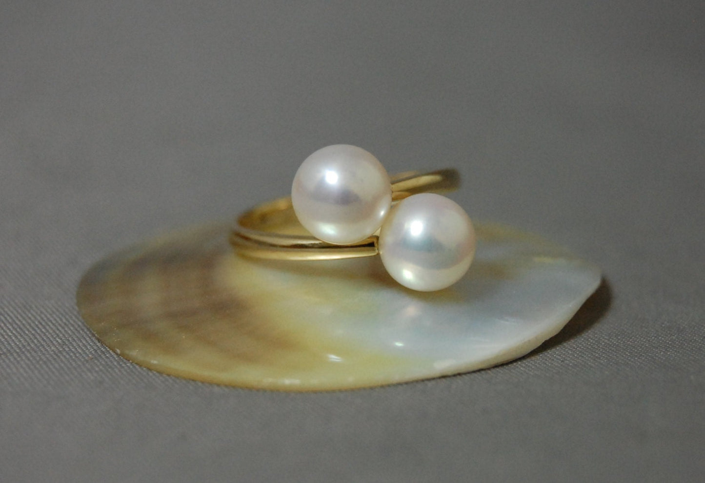 Luce - Pearl Ring Features Double Freshwater Pearls Set in 14kt gold, FREE SHIPPING US