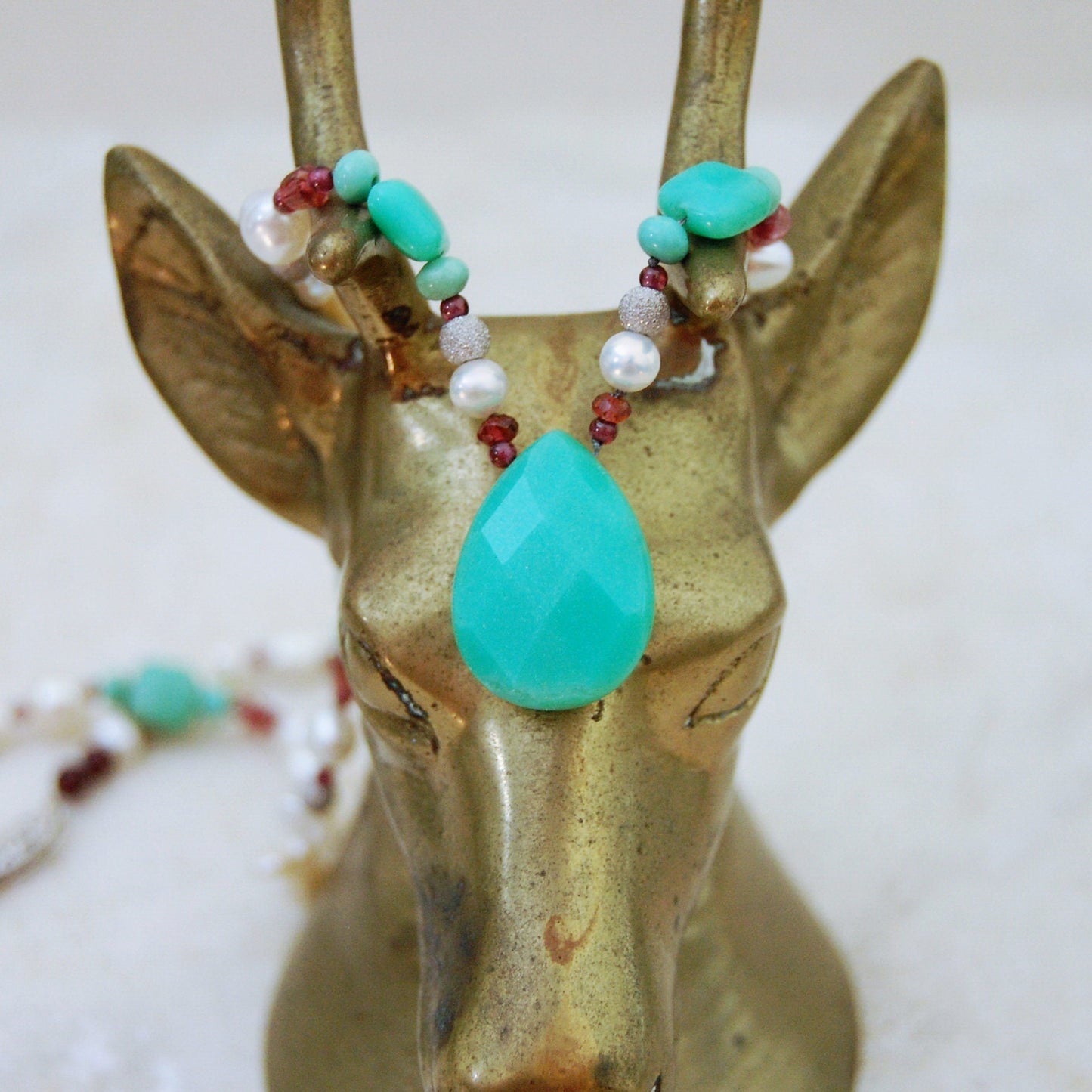 Midori - Gemstone / Pearl Statement Necklace Sterling Silver White Gold