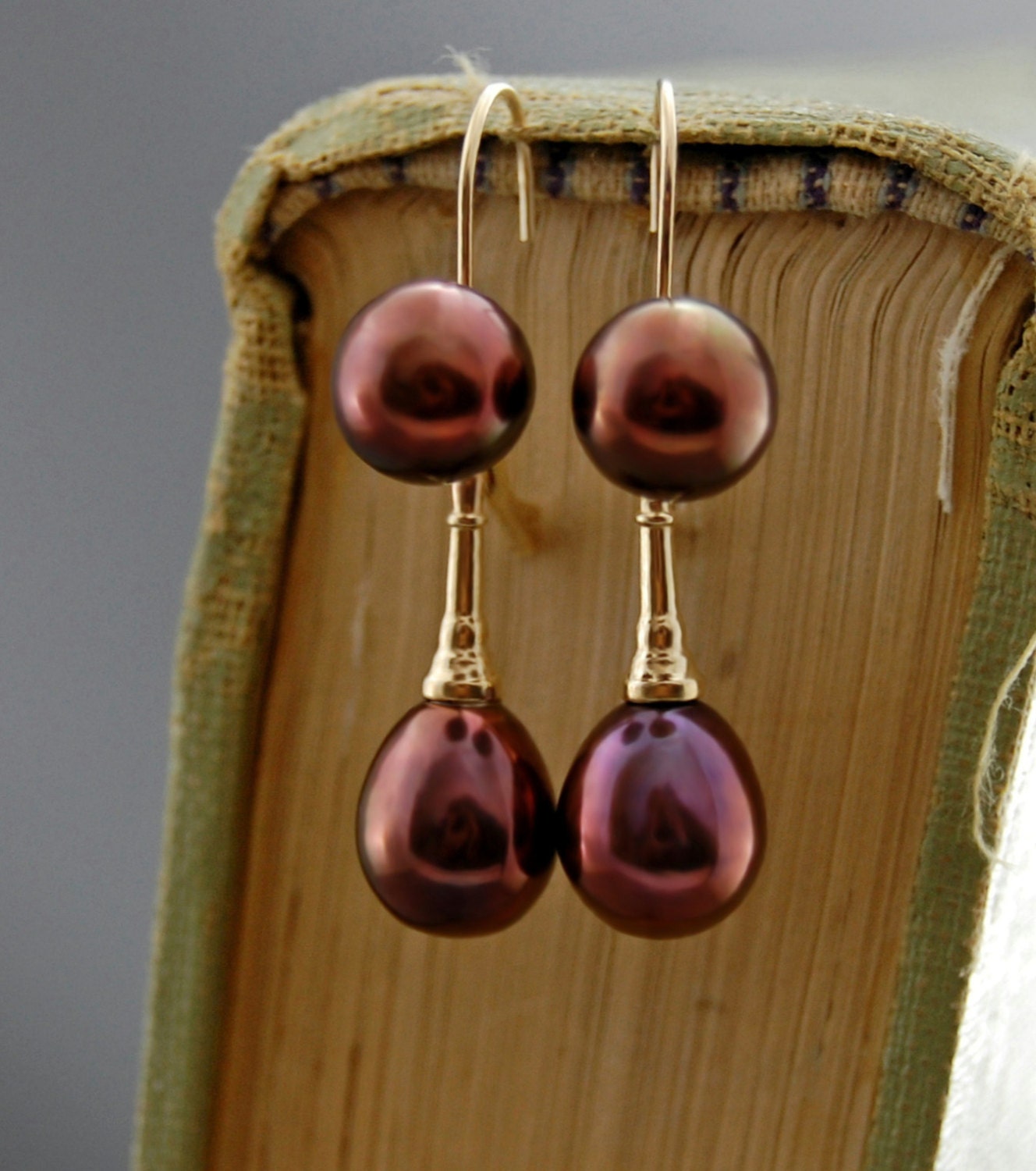 Elaine - Pearl Dangle Earrings Set in 14kt Gold Lever Backs. FREE SHIPPING US