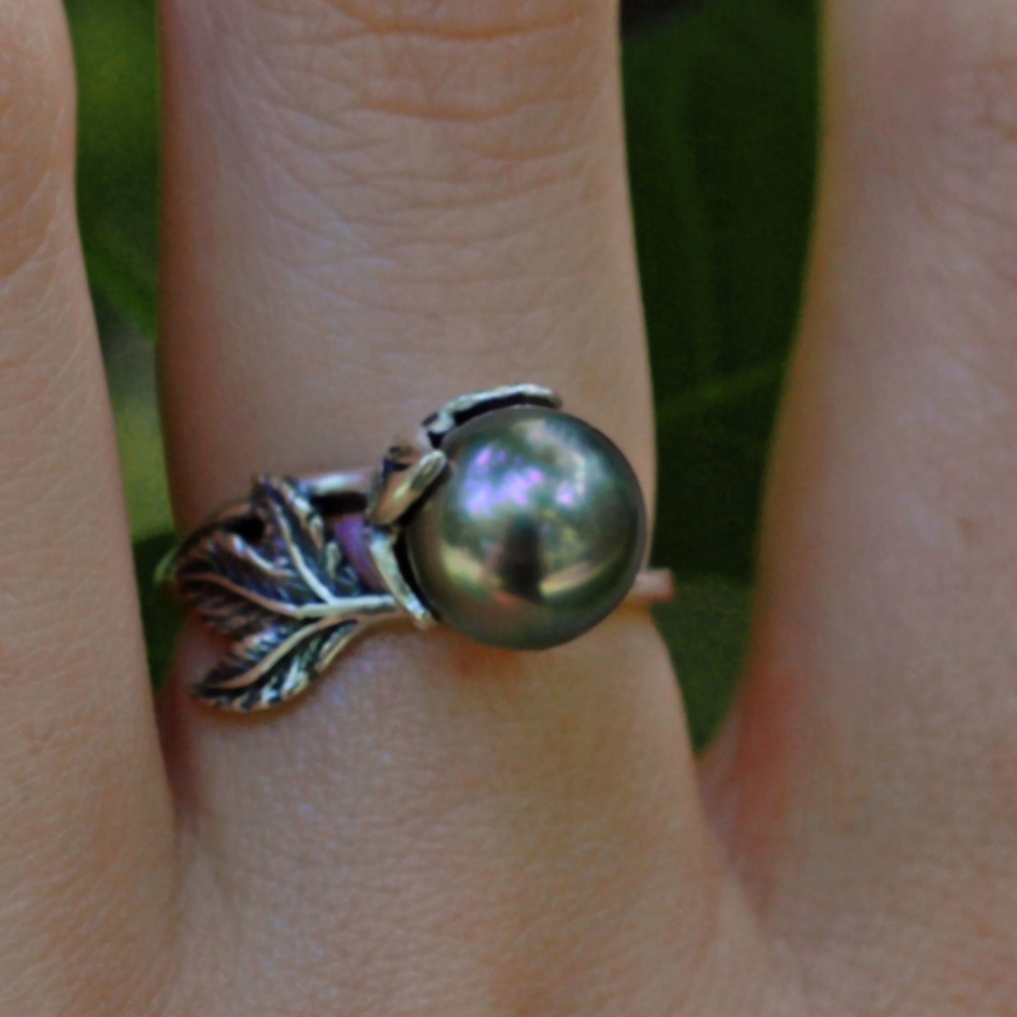 Camellia - Pearl Solitaire Ring Features a Rare Tahitian Pearl Set in Solid Sterling Silver, FREE SHIPPING US