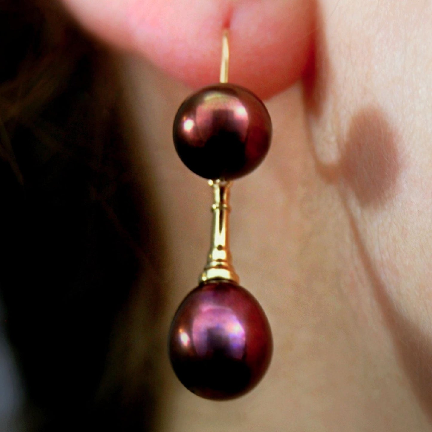 Elaine - Pearl Dangle Earrings Set in 14kt Gold Lever Backs. FREE SHIPPING US