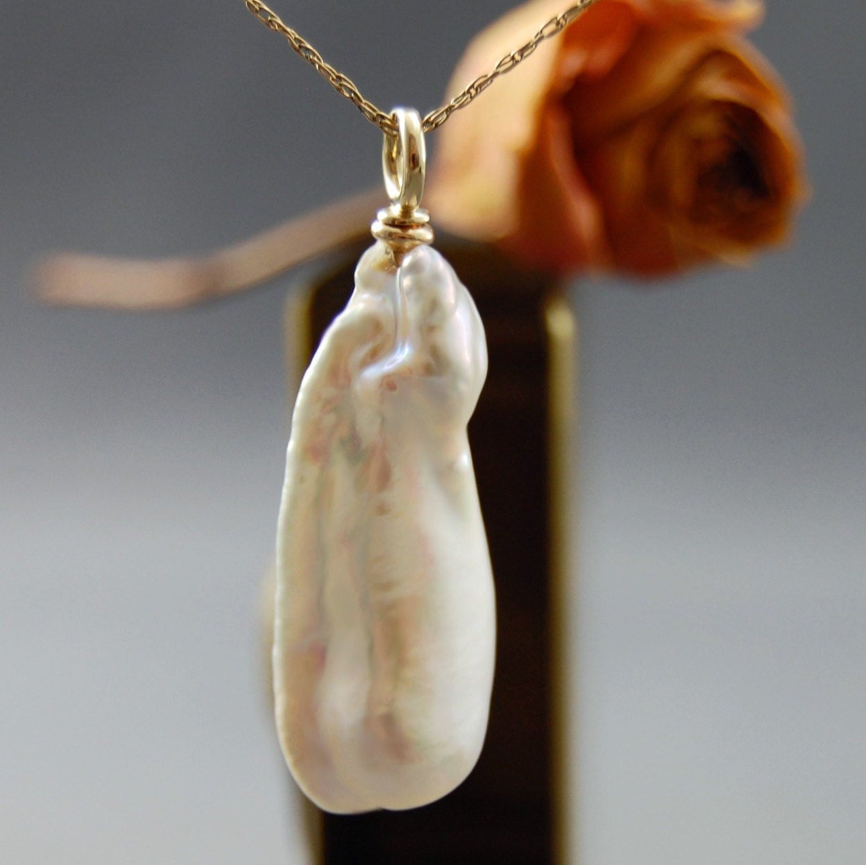 Yara - Unique Baroque Pearl Pendant, White Biwa Stick Pearl, FREE SHIP US