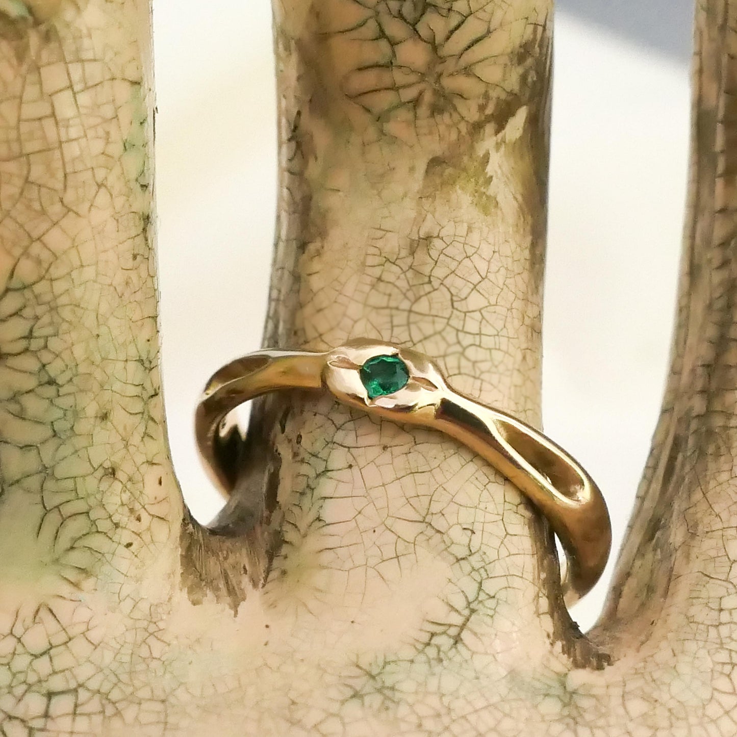 Aisha - Emerald solitaire ring set in solid 14kt yellow gold. Shop exclusive. Shipping free within the US.