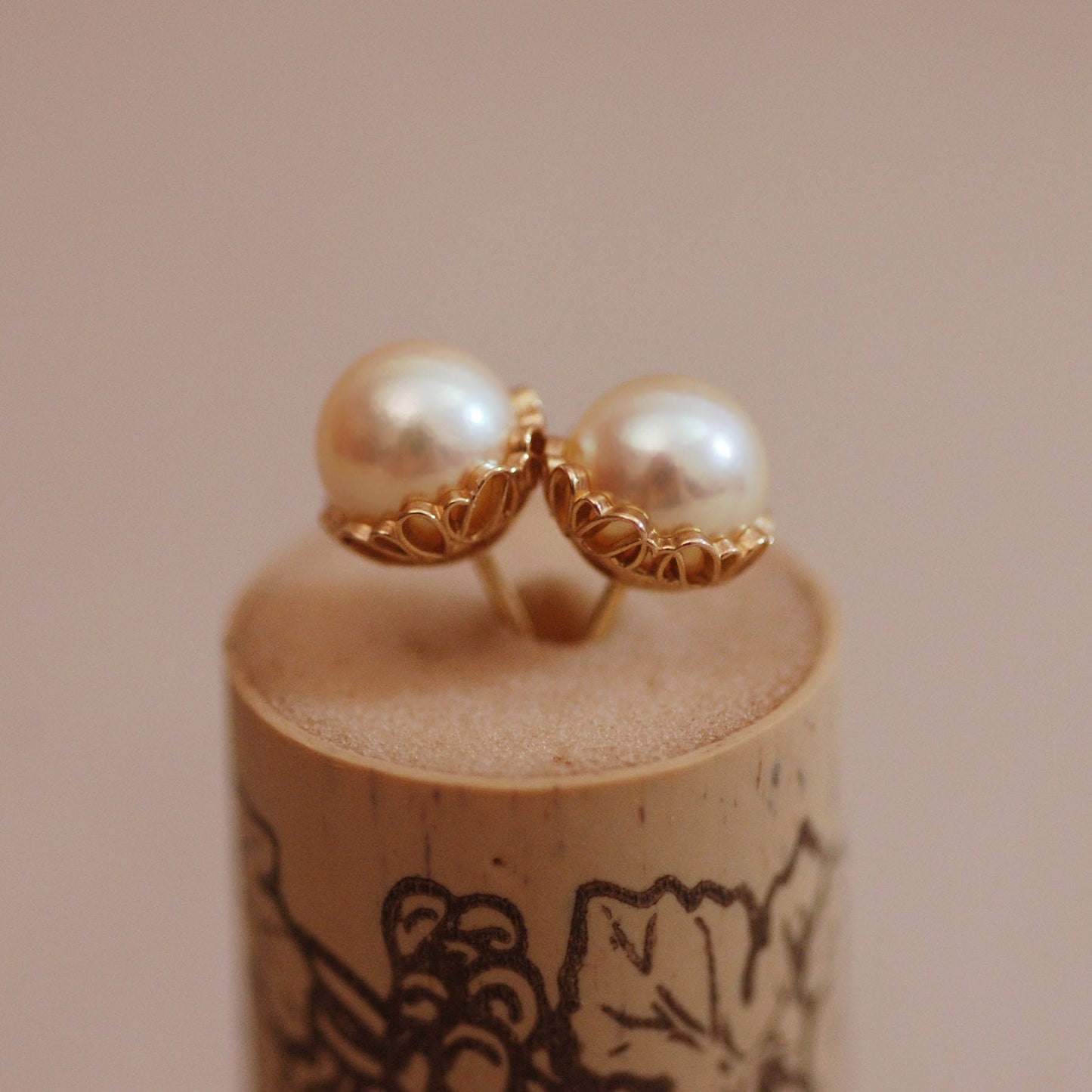 Grace - Pearl Stud Earrings, 14kt Gold Filigree, FREE SHIP US