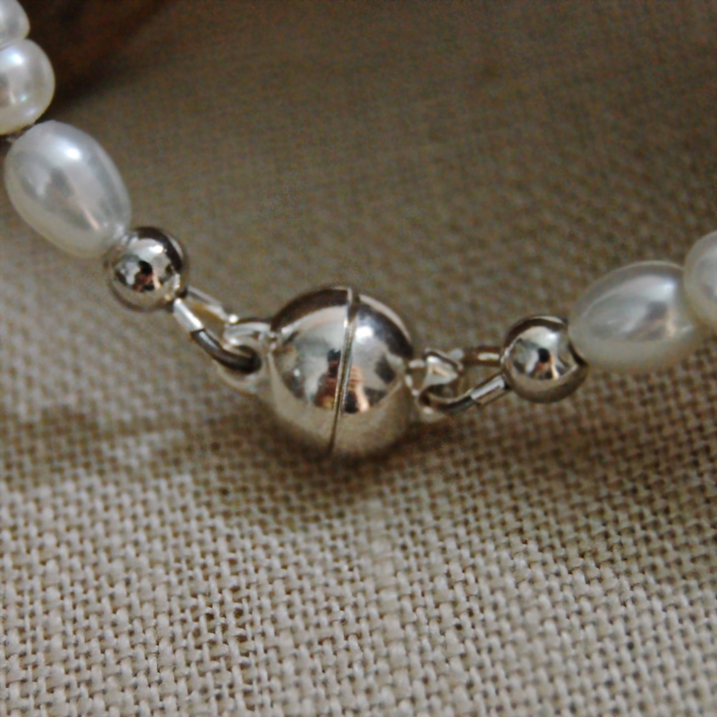 Thea - Beautiful White Freshwater Pearl Bracelet with Sterling Silver Magnetic Clasp. FREE SHIPPING US.