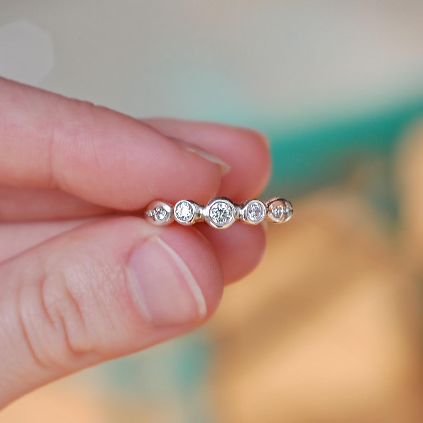 Nora - Delicately Beautiful Three Stone Engagement, Commitment or Stacking Ring with Accent CZ Side Gemstones, Set in Solid Silver.