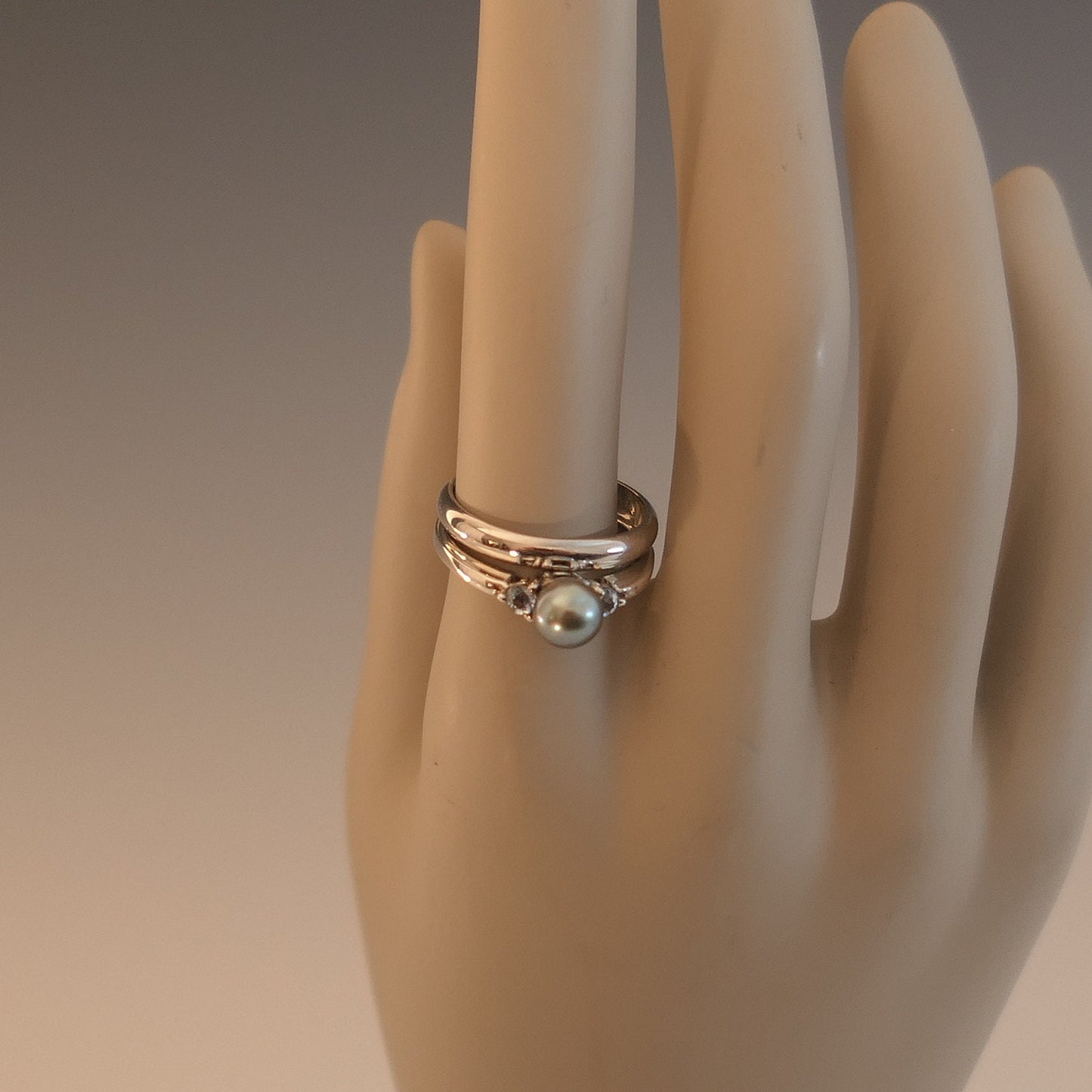 Miri - Akoya Pearl Engagement Ring, Aquamarine gemstones, Continuum® Sterling Silver, Free Ship US