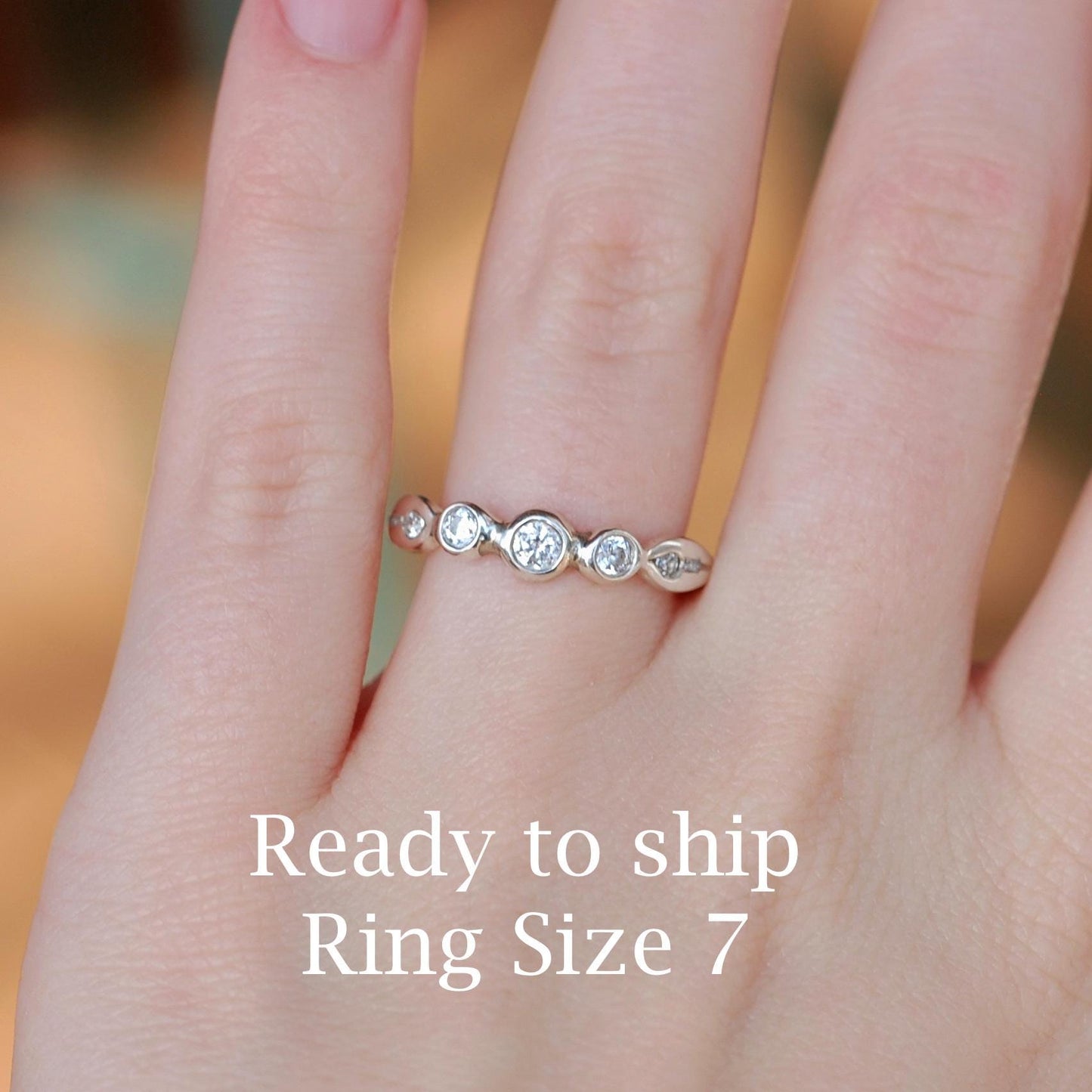 Nora - Delicately Beautiful Three Stone Engagement, Commitment or Stacking Ring with Accent CZ Side Gemstones, Set in Solid Silver.