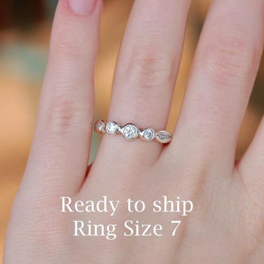 Nora - Delicately Beautiful Three Stone Engagement, Commitment or Stacking Ring with Accent CZ Side Gemstones, Set in Solid Silver.