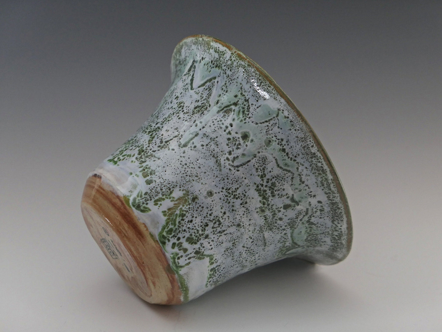 Matcha Latte - Flared Rim Ceramic Bowl, Green and white glazes over marbled red and tan clay. Unique. Free shipping within the US.