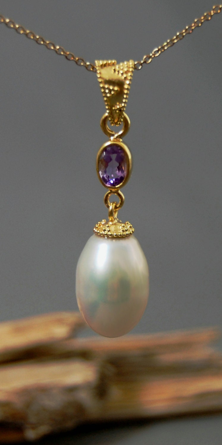 Aaloka - Rose de France & Pearl Pendant Gold Vermeil