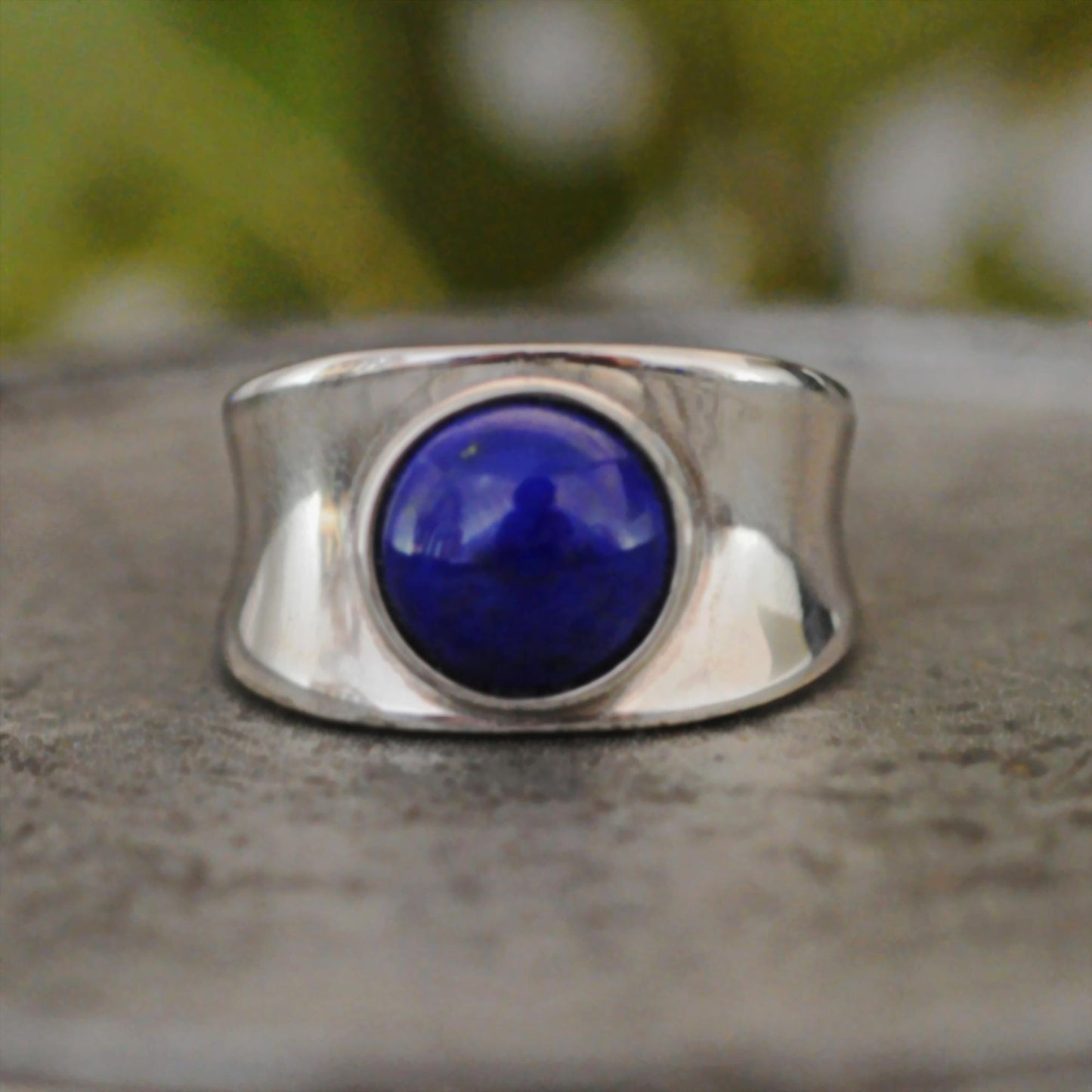 Hart - Contemporary Lapis Lazuli Wide Band Ring Set in Rhodium Plated Solid Sterling Silver. Perfect Gift for Him or Her!