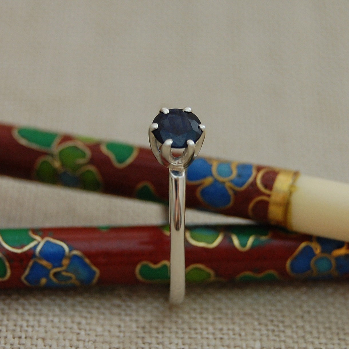 Cassandra - Sapphire Solitaire Ring Set in Rhodium Plated Sterling Silver, FREE SHIPPING US