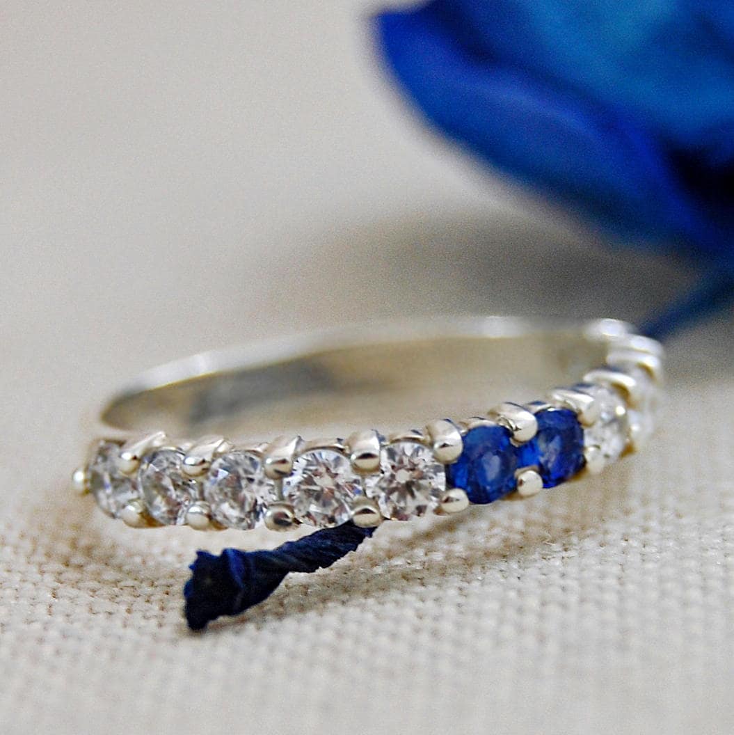 Amy - Gemstone Engagement or Wedding Ring, Sapphire and CZ band, FREE Shipping US