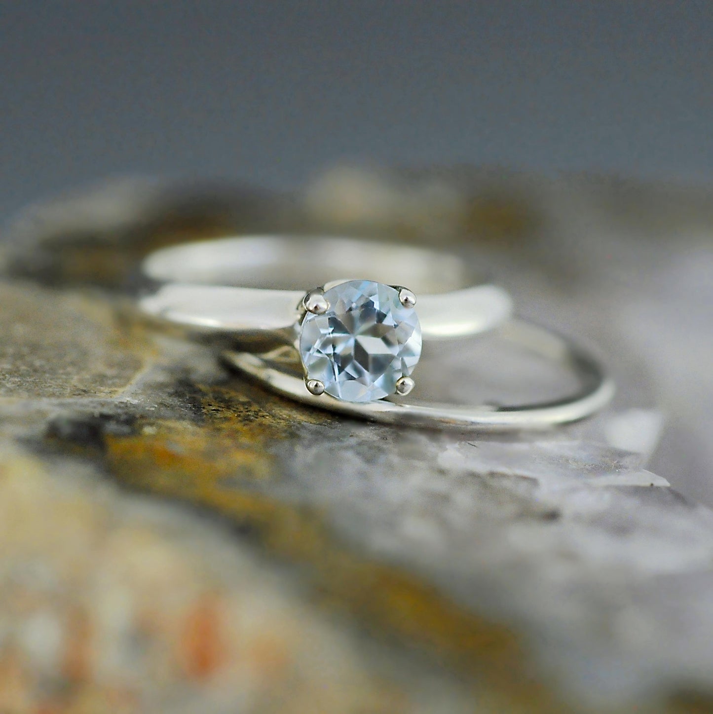 Azora - Beautiful Sky Blue Topaz Gemstone Ring Set in Solid Easy Care Argentium Silver, FREE SHIPPING US.