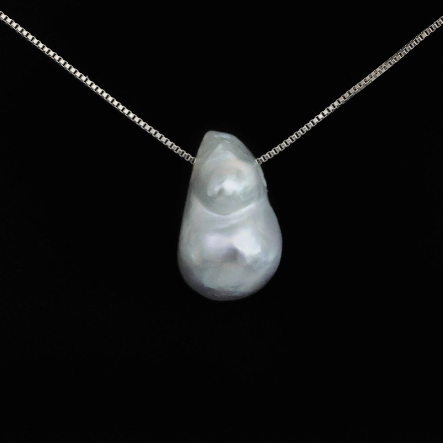 Tammy - Floating South Sea Pearl Pendant Necklace in Blue/Gray set on Solid Sterling Silver Rhodium Plated Chain for Ease of Care.