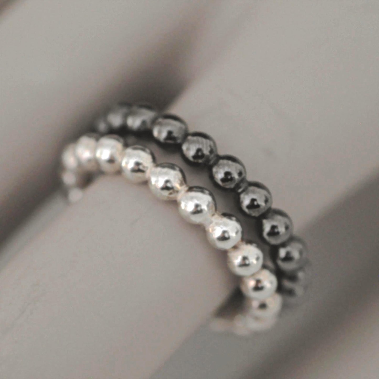 Eleena - Beaded Band, Black Rhodium, Sterling Silver Ring, FREE SHIPPING US