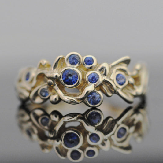 Alyssa - Blue Sapphire Ring Set in 14kt Solid Gold with a Floral Motif. SHOP EXCLUSIVE. Free Shipping US.
