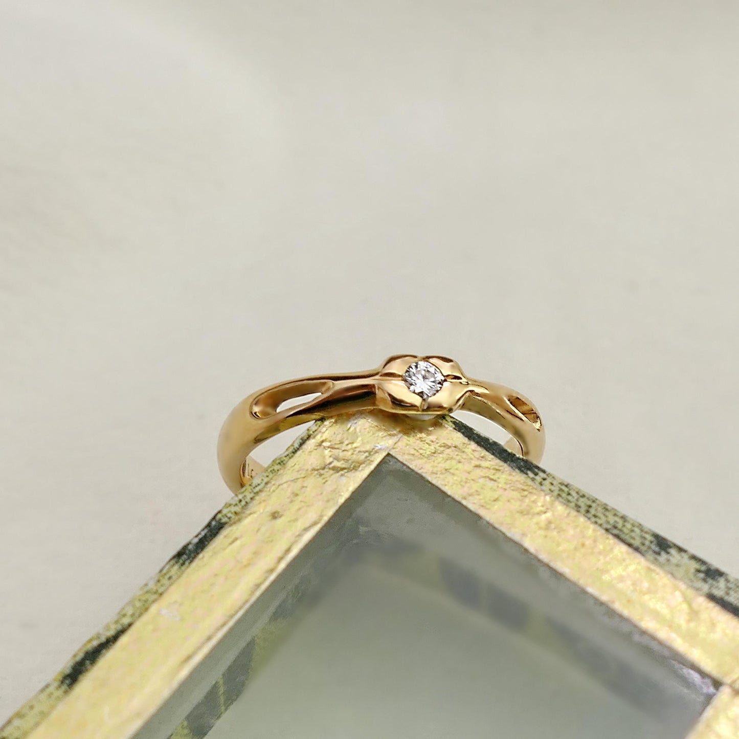 Aina - Moissanite engagement, stacking ring set in solid 14kt yellow gold. FREE SHIPPING within the US.