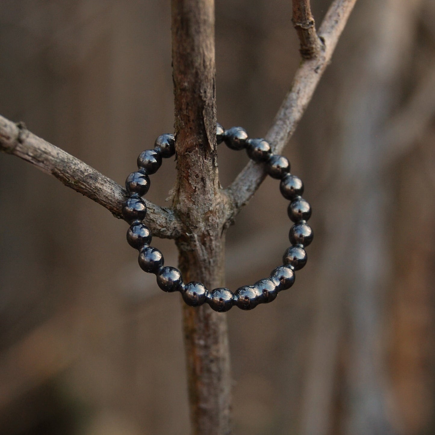 Eleena - Beaded Band, Black Rhodium, Sterling Silver Ring, FREE SHIPPING US