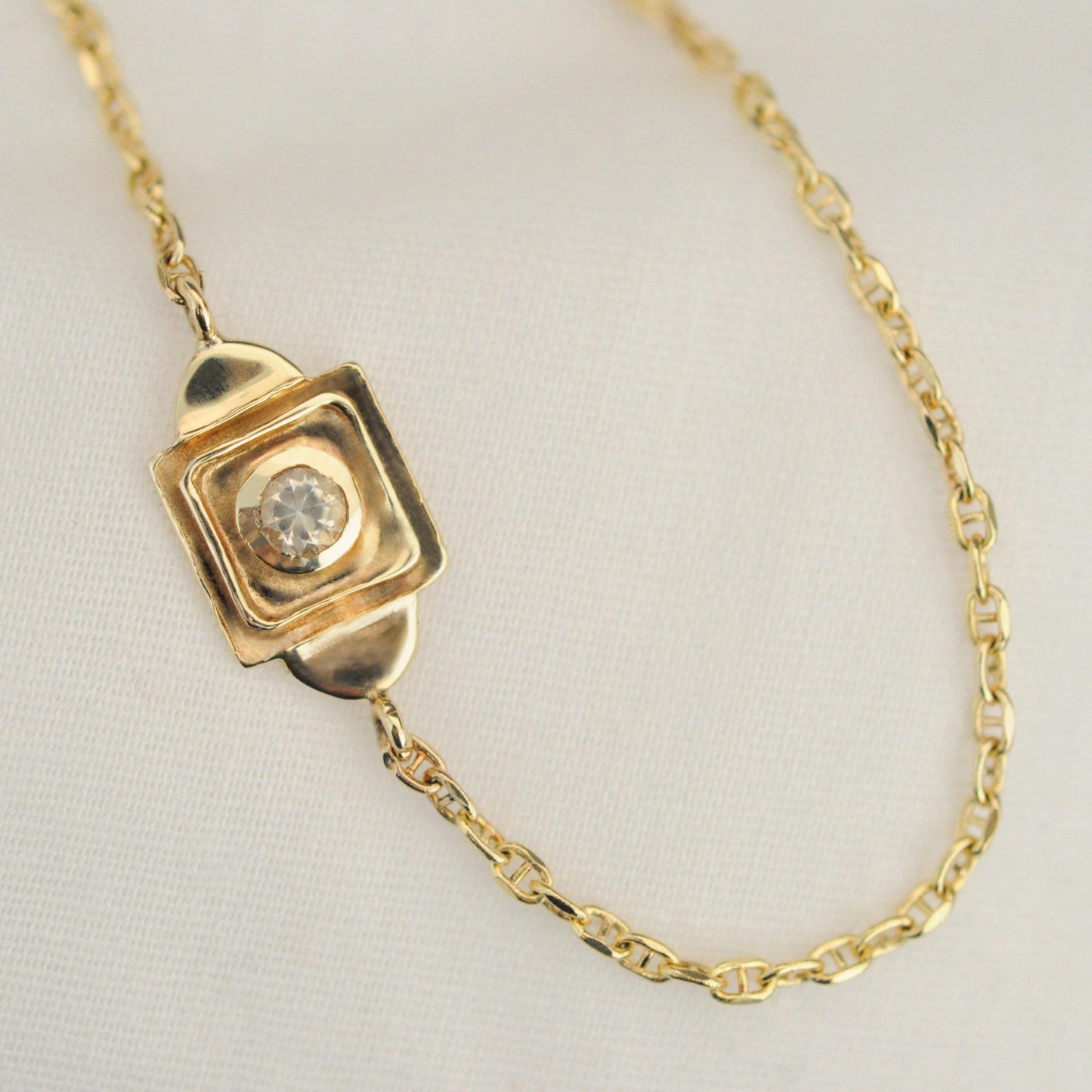 Charlotte - Luxurious 14kt Gold Bracelet Featuring Dazzling White Sapphire. 7" of Timeless Elegance!