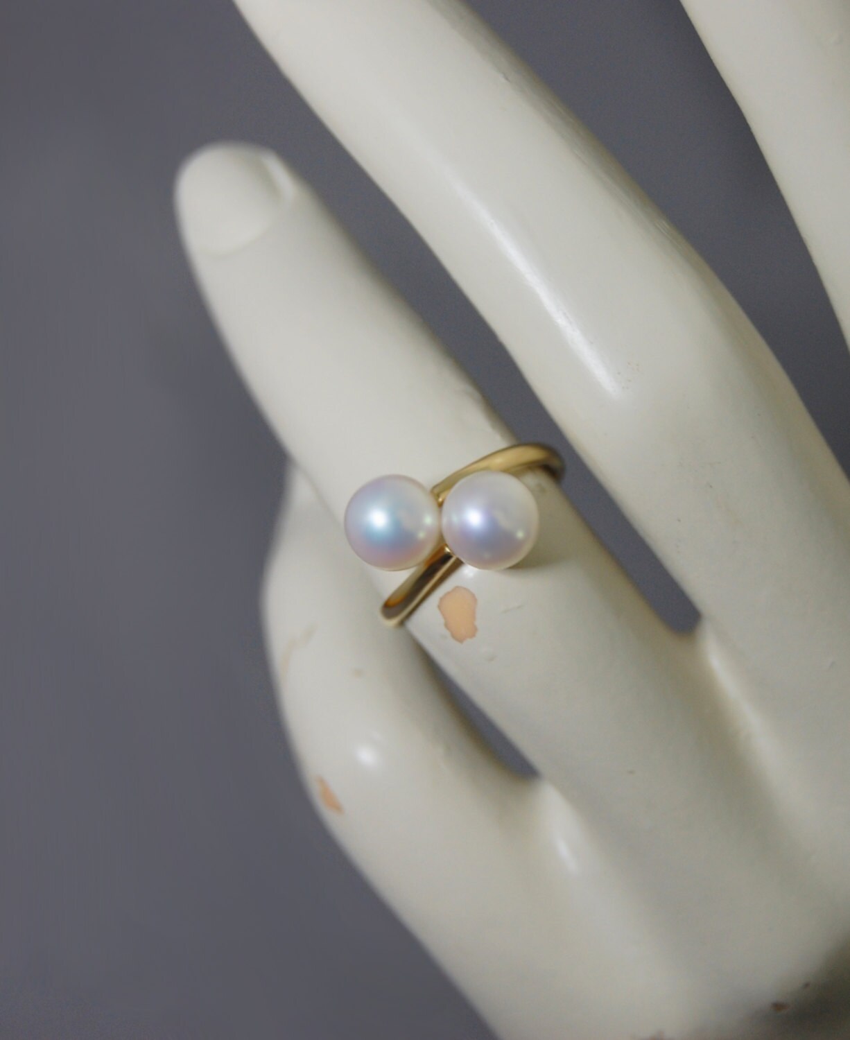 Luce - Pearl Ring Features Double Freshwater Pearls Set in 14kt gold, FREE SHIPPING US