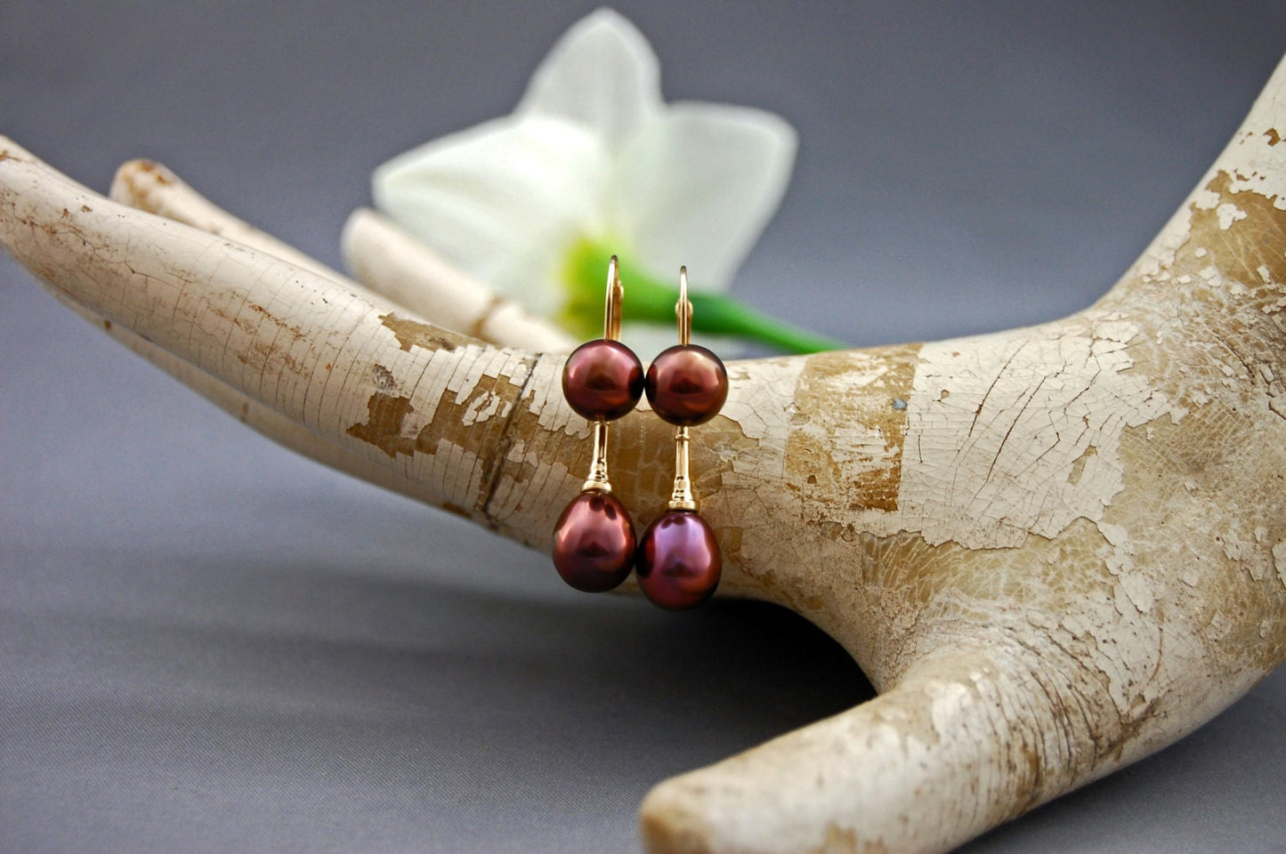 Elaine - Pearl Dangle Earrings Set in 14kt Gold Lever Backs. FREE SHIPPING US