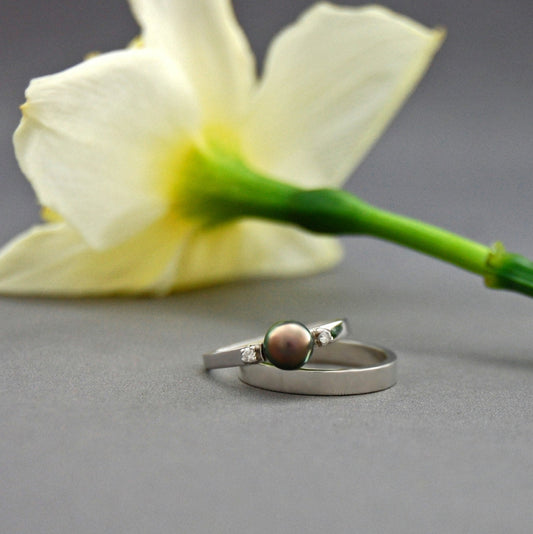 Alisa - Akoya Pearl Engagement Ring, 14kt White Gold, Diamond Accent, FREE SHIP US