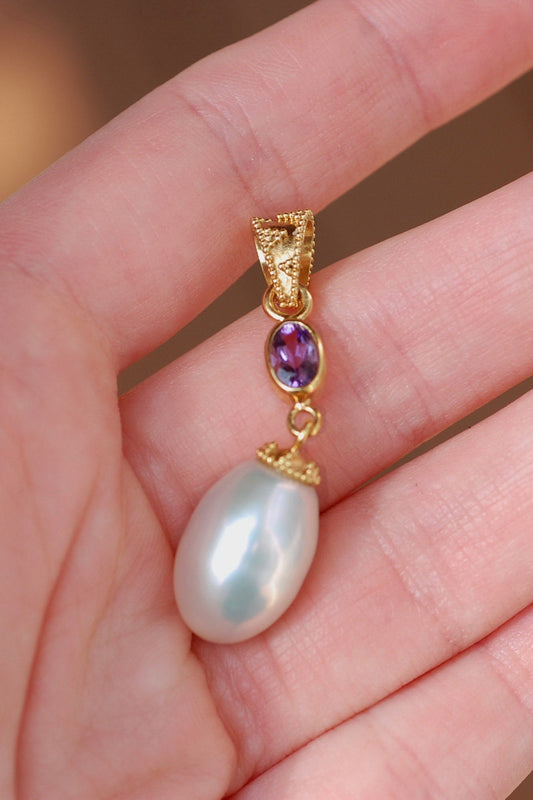 Aaloka - Rose de France & Pearl Pendant Gold Vermeil