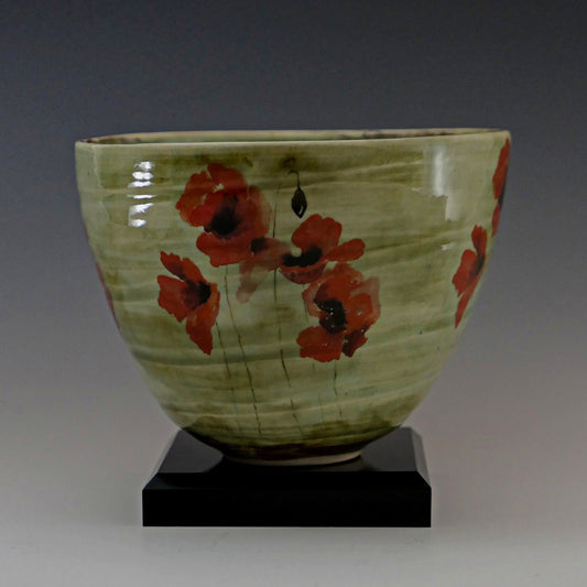 Poppies Red As Roses - Handmade Stoneware Bowl - Perfect for Serving or Display - Free Shipping US.