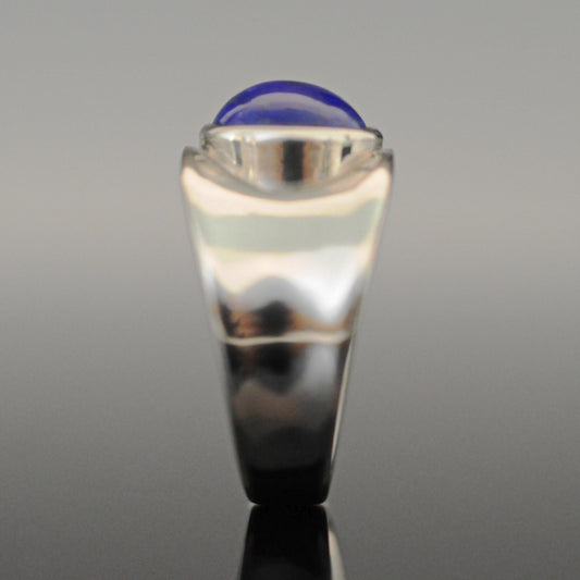 Hart - Contemporary Lapis Lazuli Wide Band Ring Set in Rhodium Plated Solid Sterling Silver. Perfect Gift for Him or Her!