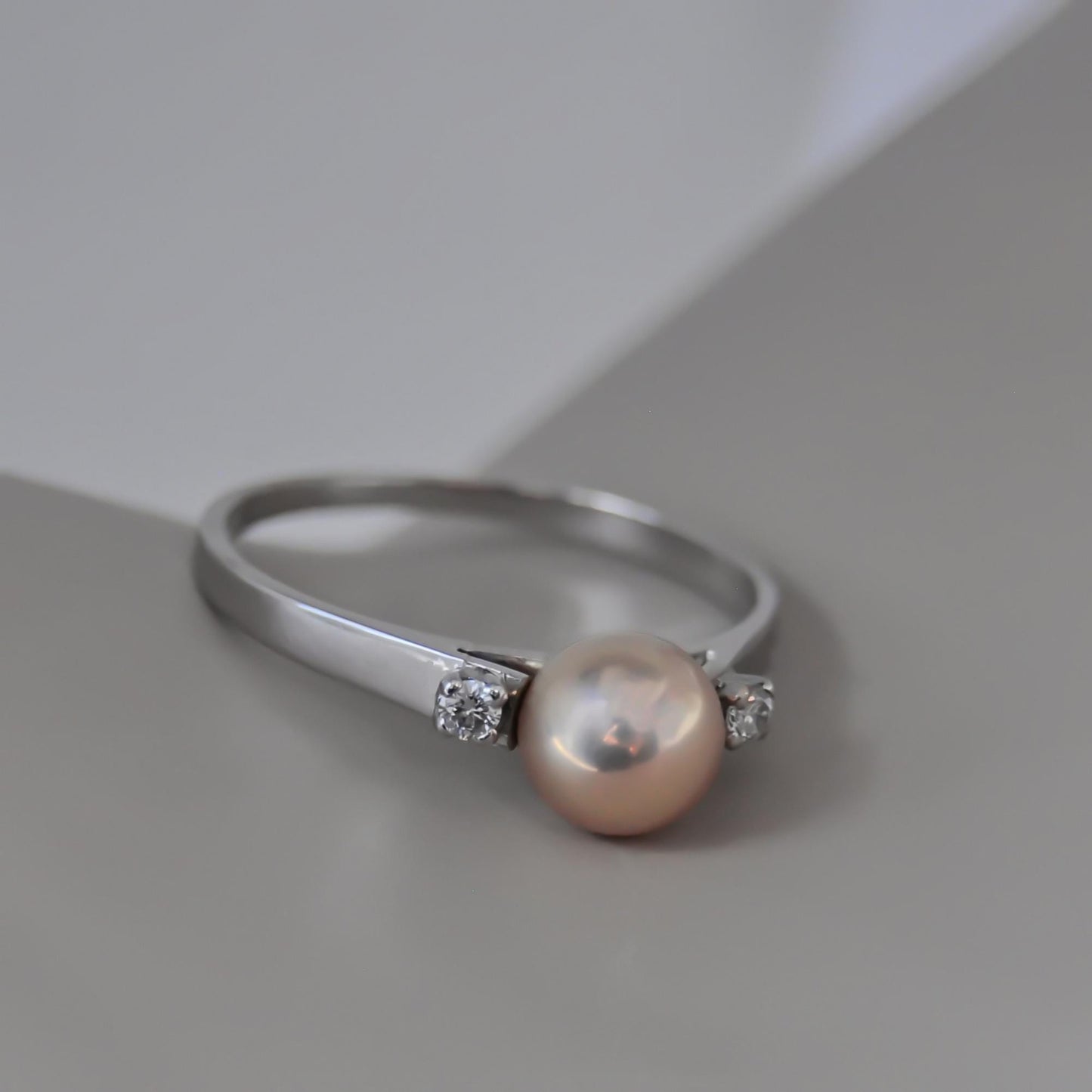 Bente - Pearl Engagement or Wedding Ring Features a Uniquely Natural Freshwater Pearl Set in Solid 14kt White Gold. Free Ship US.